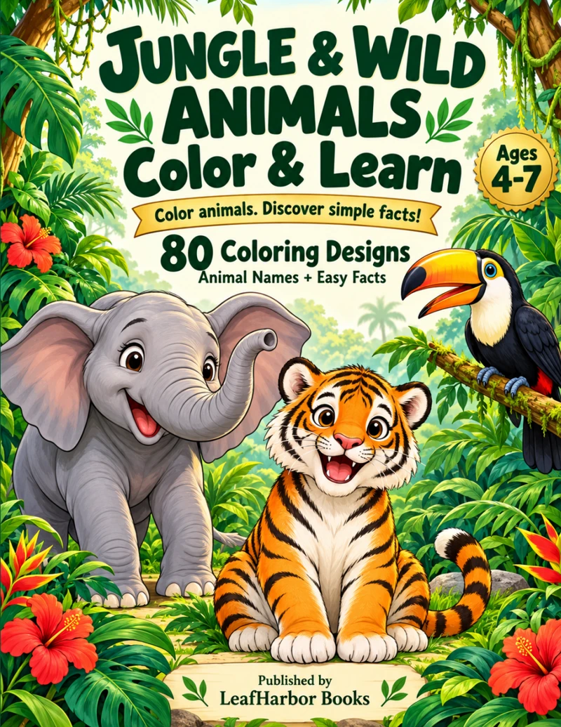 Jungle & Wild Animals: Color & Learn — front cover