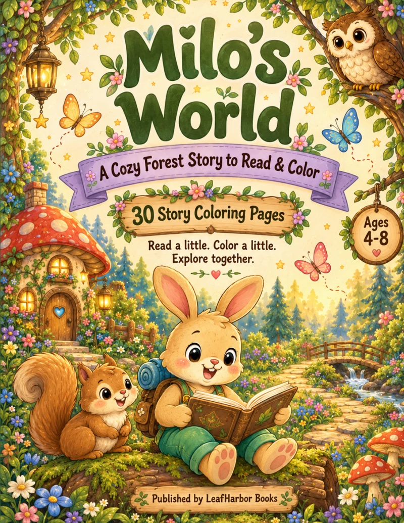 Milo’s World: A Cozy Forest Story to Read & Color — front cover